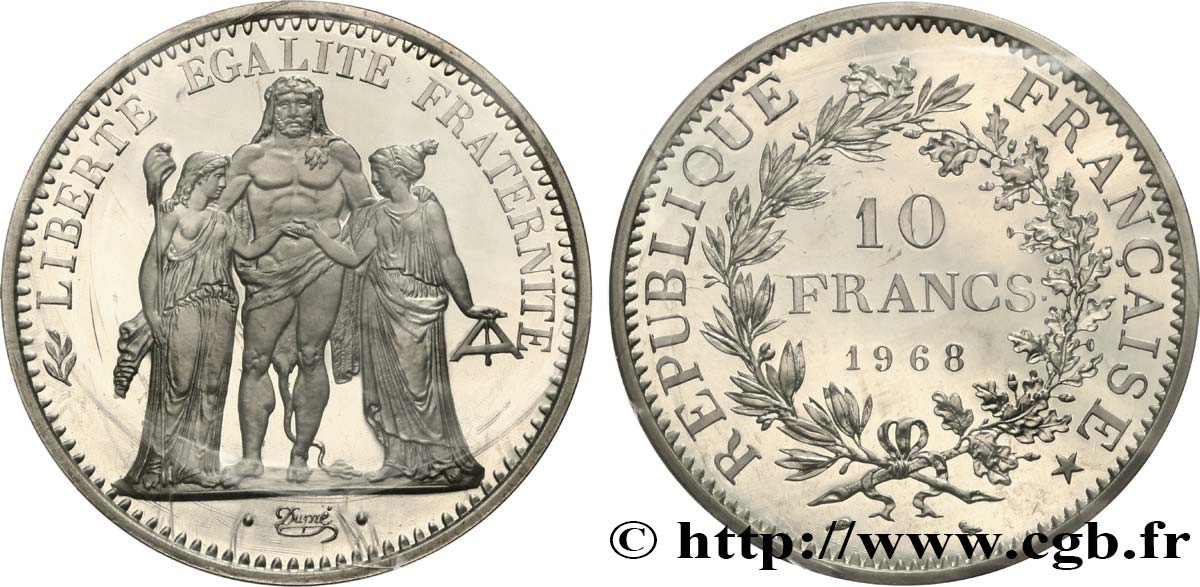 Piéfort Argent de 10 francs Hercule 1968 Paris GEM.183 P1 FDC 