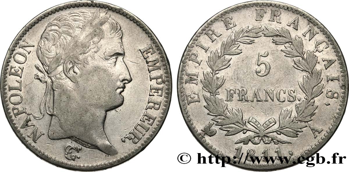 5 francs Napoléon Empereur, Empire français 1811 Paris F.307/27 BC+ 