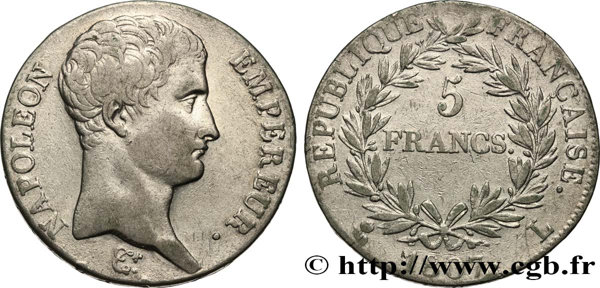 5 francs Napoléon Empereur, Calendrier grégorien 1807 Bayonne F.304/18 BC+ 