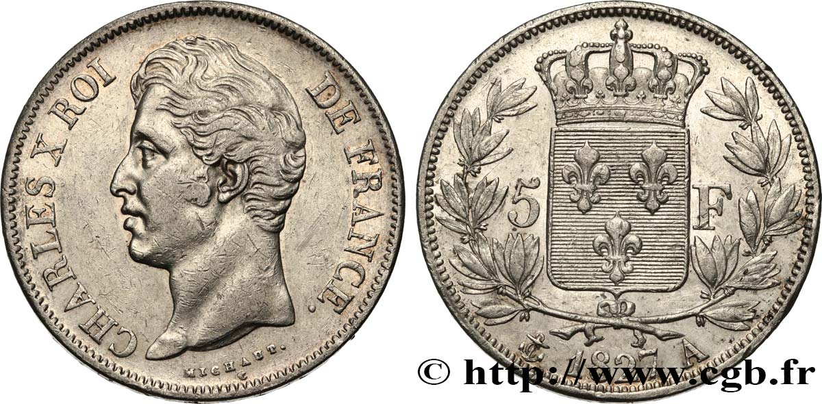 5 francs Charles X, 2e type 1827 Paris F.311/1 MBC 