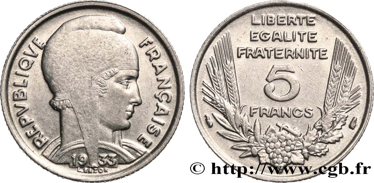 5 francs Bazor 1933  F.335/3 XF40 