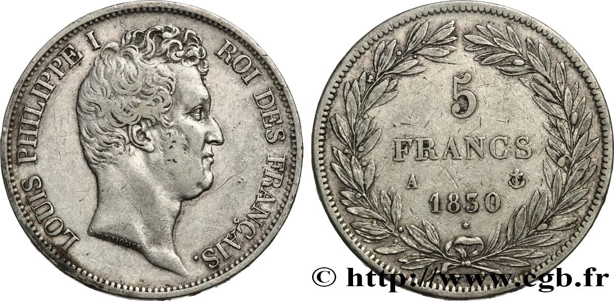 5 francs type Tiolier avec le I, tranche en relief 1830 Paris F.316/1 XF 