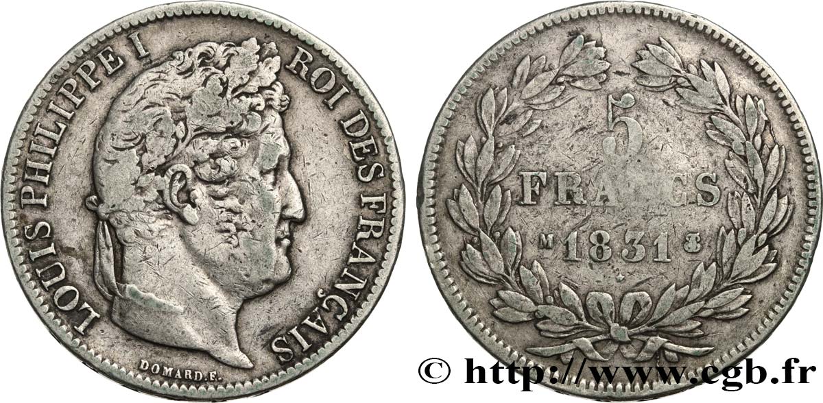 5 francs Ier type Domard, tranche en creux 1831 Toulouse F.319/5 BC20 