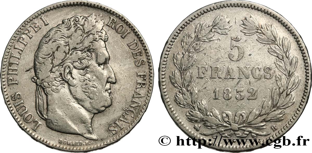 5 francs IIe type Domard 1832 Rouen F.324/2 TB+ 