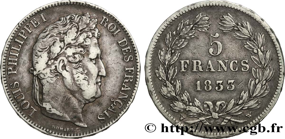 5 francs IIe type Domard 1833 Lille F.324/28 VF35 