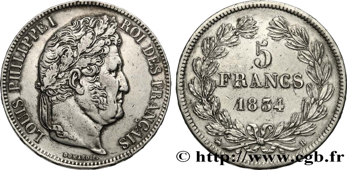 5 francs IIe type Domard 1834 Rouen F.324/30 MBC 