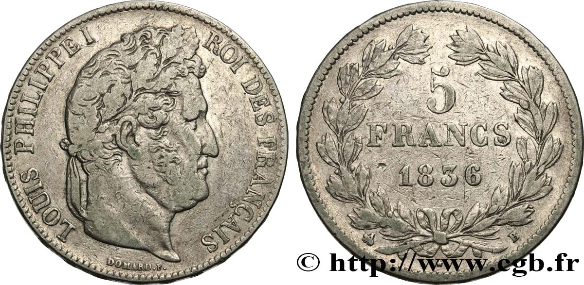 5 francs IIe type Domard 1836 Rouen F.324/54 TB+ 