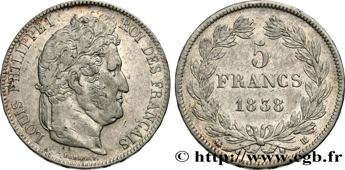 5 francs IIe type Domard 1838 Strasbourg F.324/70 XF 
