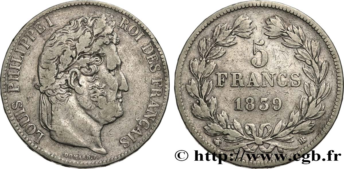 5 francs IIe type Domard 1839 Strasbourg F.324/77 BC35 