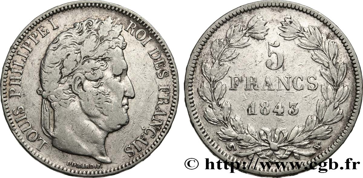 5 francs IIe type Domard 1843 Lille F.324/104 TB 