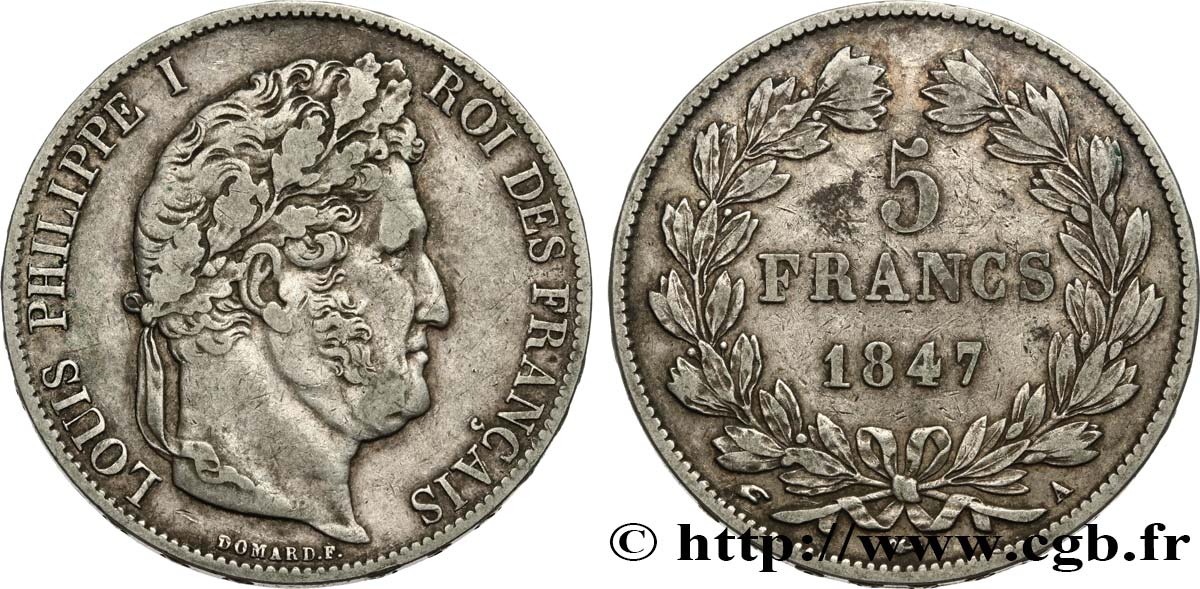 5 francs IIIe type Domard 1847 Paris F.325/14 TTB45 