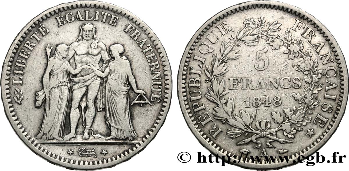 5 francs Hercule, IIe République 1848 Paris F.326/1 TB 