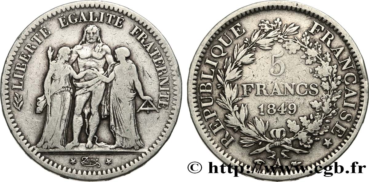 5 francs Hercule, IIe République 1849 Paris F.326/5 VF 