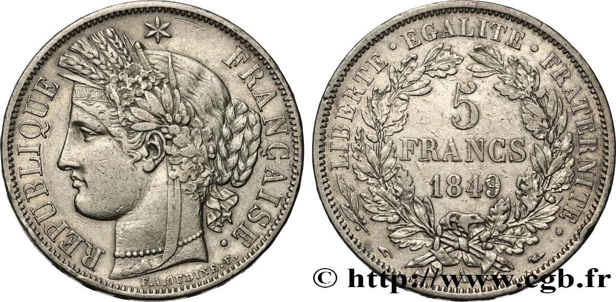 5 francs Cérès, IIe République 1849 Paris F.327/1 TTB 