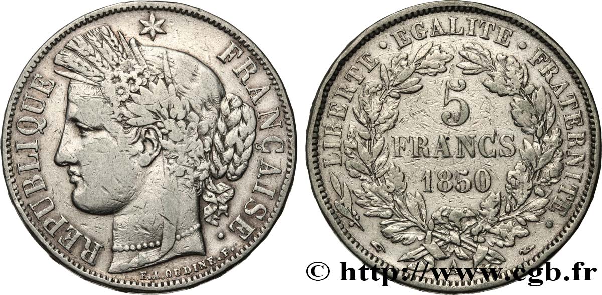 5 francs Cérès, IIe République 1850 Paris F.327/4 BC 