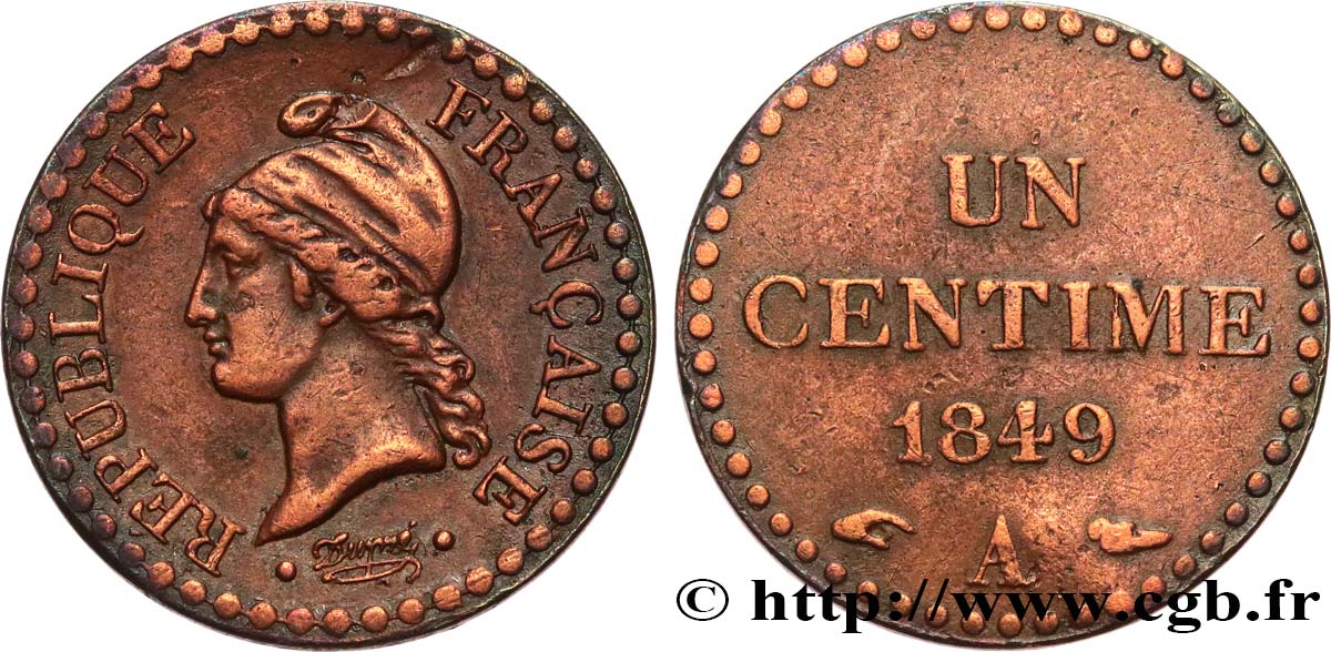Un centime Dupré, IIe République 1849 Paris F.101/2 VF 