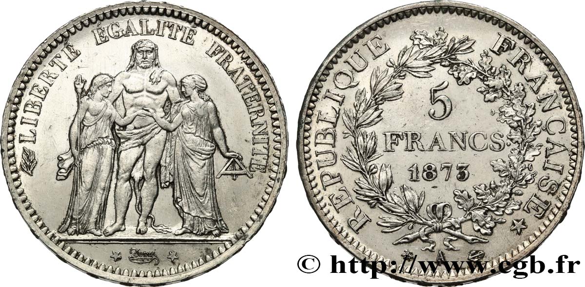 5 francs Hercule 1873 Paris F.334/9 TTB+ 