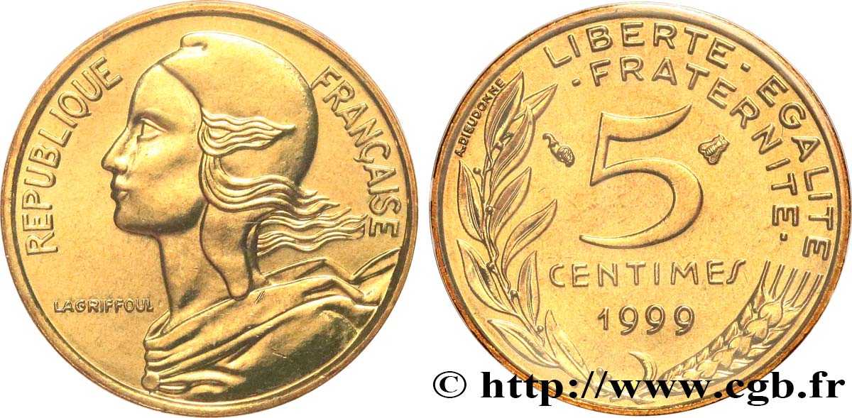 5 centimes Marianne, BU (Brillant Universel) 1999 Pessac F.125/43 ST 