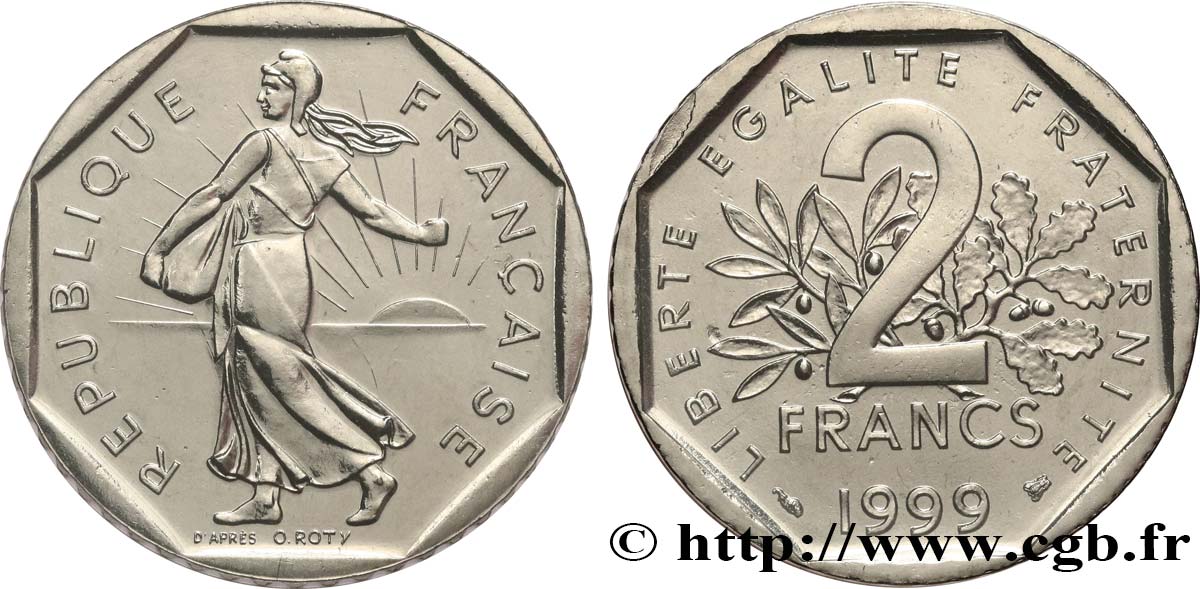2 francs Semeuse, nickel, BU (Brillant Universel) 1999 Pessac F.272/27 ST 