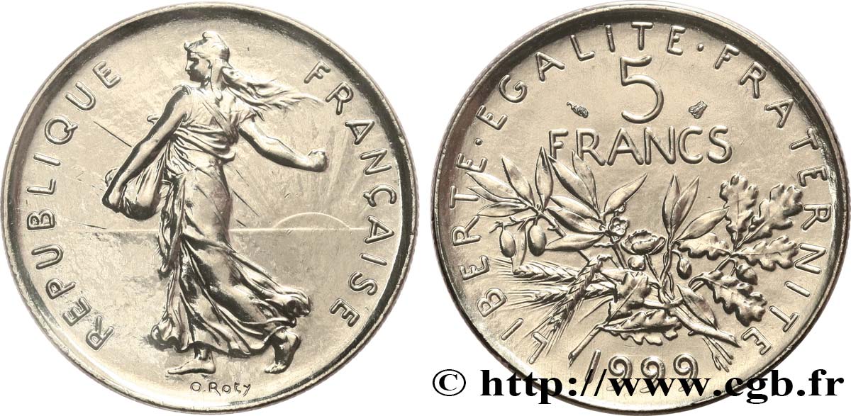 5 francs Semeuse, nickel, BU (Brillant Universel) 1999 Pessac F.341/35 ST 