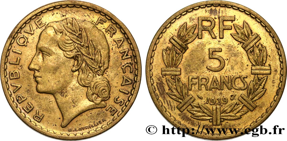 5 francs Lavrillier, bronze-aluminium 1939  F.337/3 fSS 