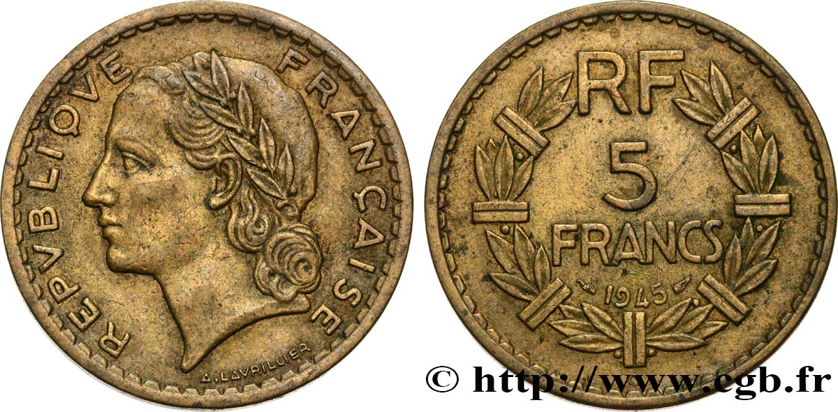 5 francs Lavrillier, bronze-aluminium 1945 Castelsarrasin F.337/6 TTB45 