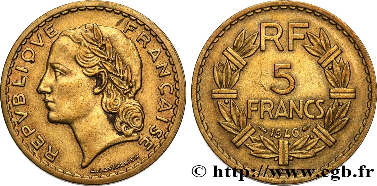 5 francs Lavrillier, bronze-aluminium 1946 Castelsarrasin F.337/8 AU 