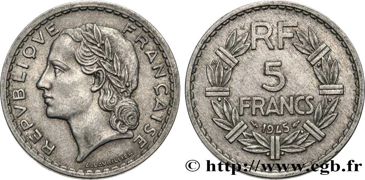 5 francs Lavrillier, aluminium 1945 Castelsarrasin F.339/5 TTB 