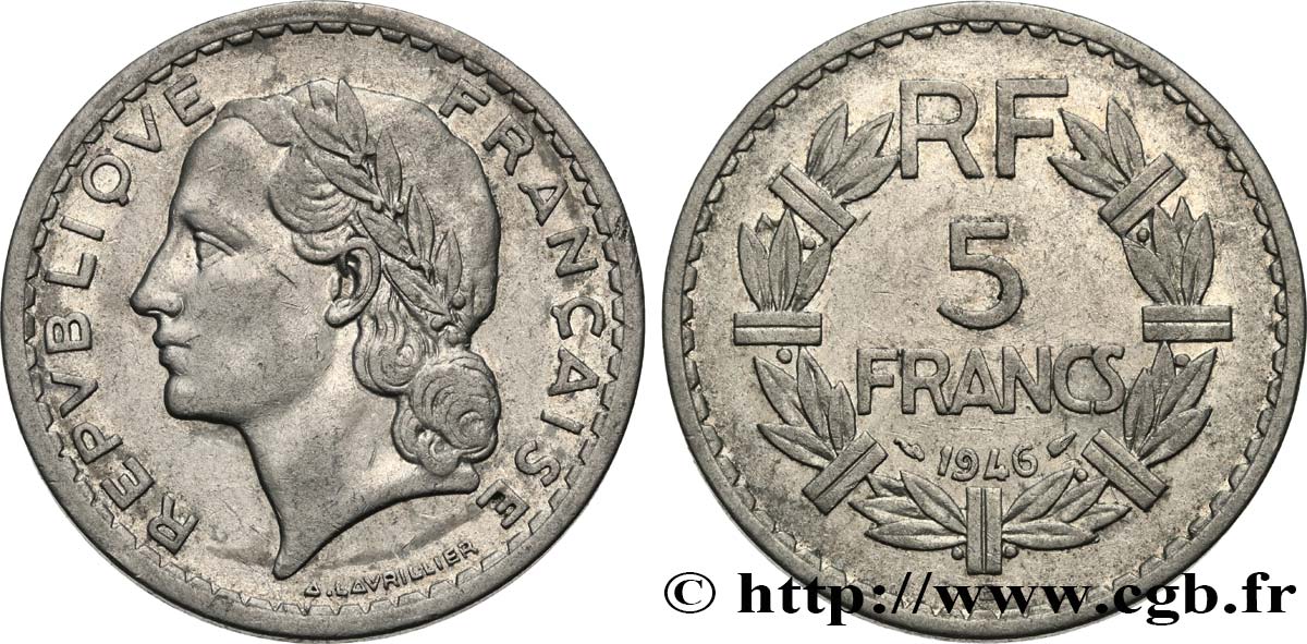 5 francs Lavrillier, aluminium 1946 Beaumont-Le-Roger F.339/7 BC35 