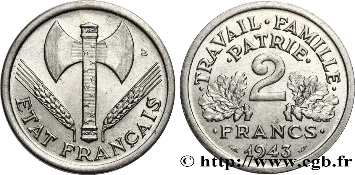 2 francs Francisque 1943  F.270/2 VZ+ 