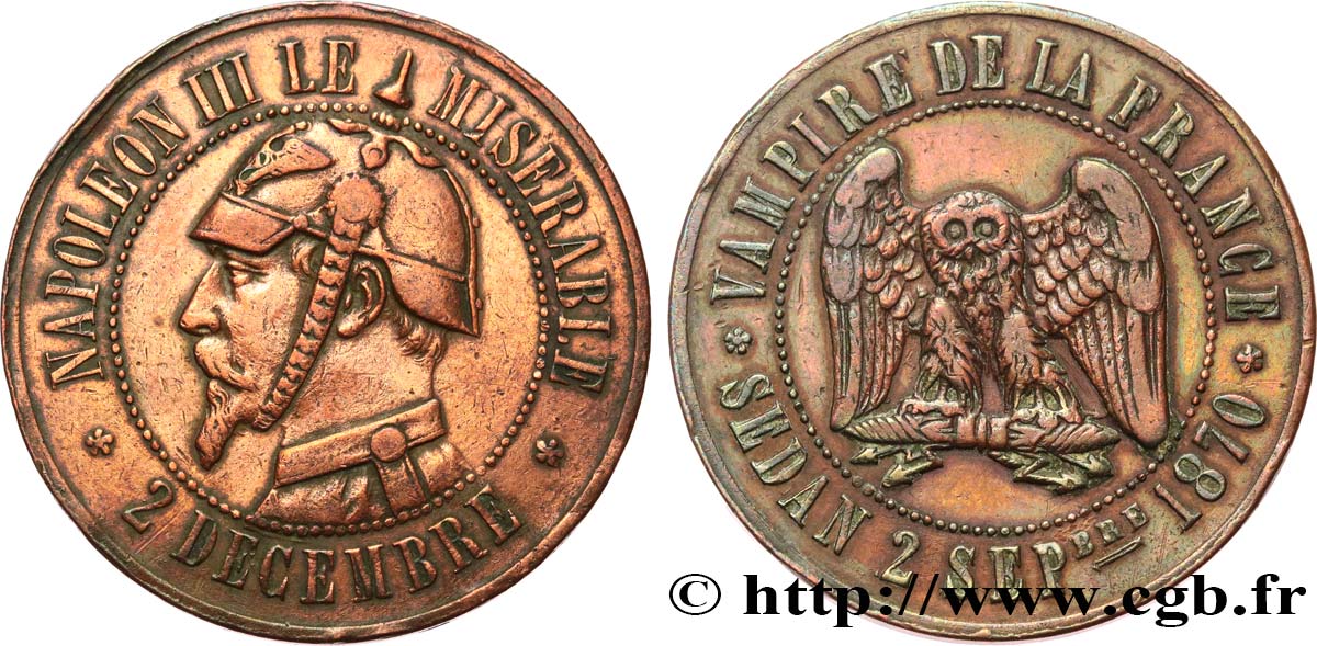 Médaille satirique Cu 32, type C “Chouette monétaire” 1870  Schw.C1a  TTB 