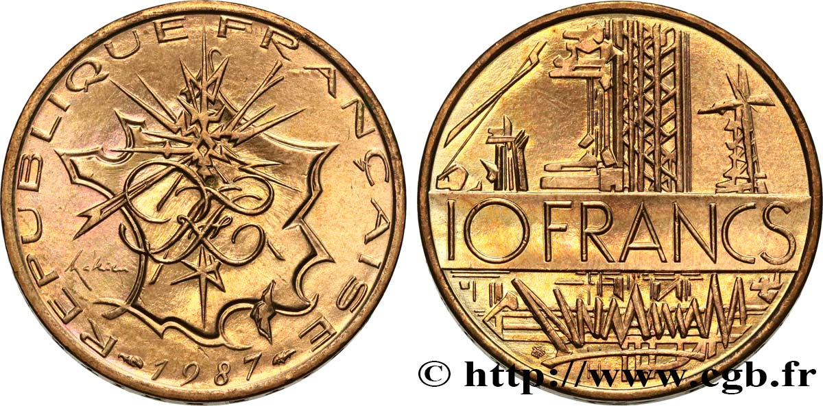 10 francs Mathieu, Brillant Universel, tranche B 1987 Pessac F.365/14 EBC62 