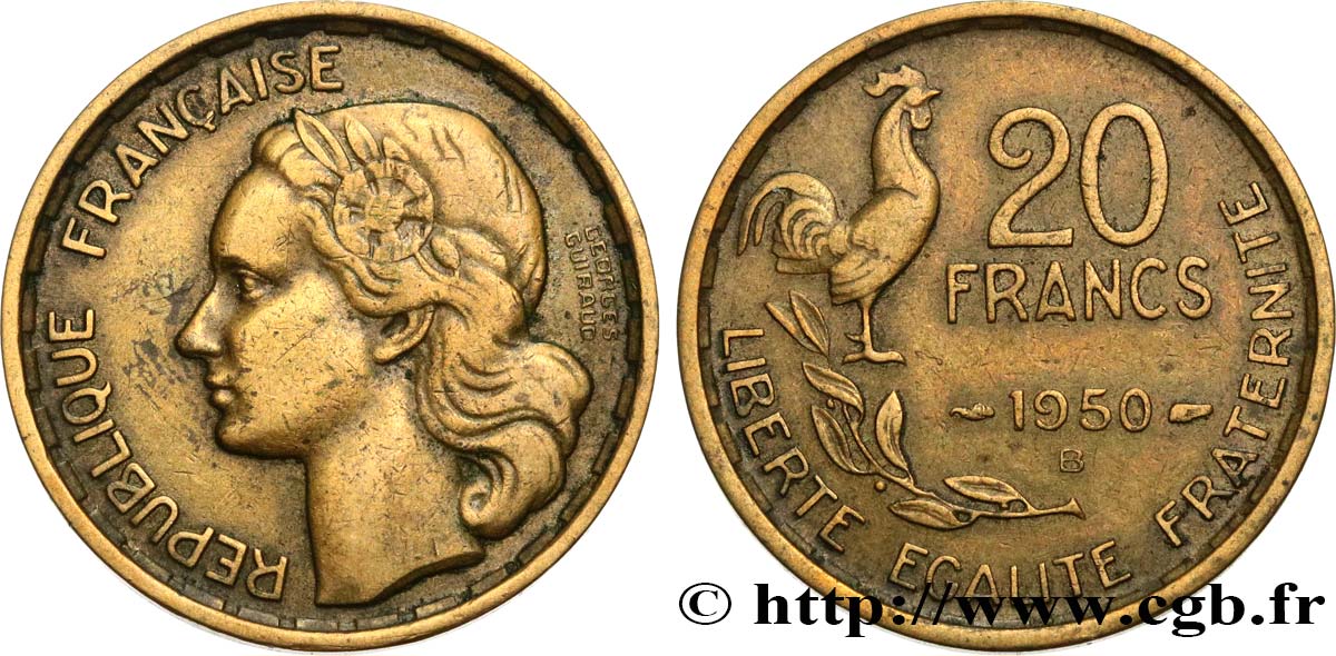 20 francs Georges Guiraud, 4 faucilles 1950 Beaumont-Le-Roger F.401/3 S35 