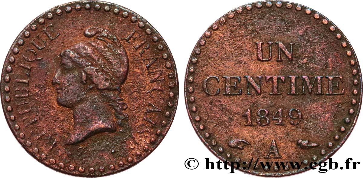 Un centime Dupré, IIe République 1849 Paris F.101/2 MB 