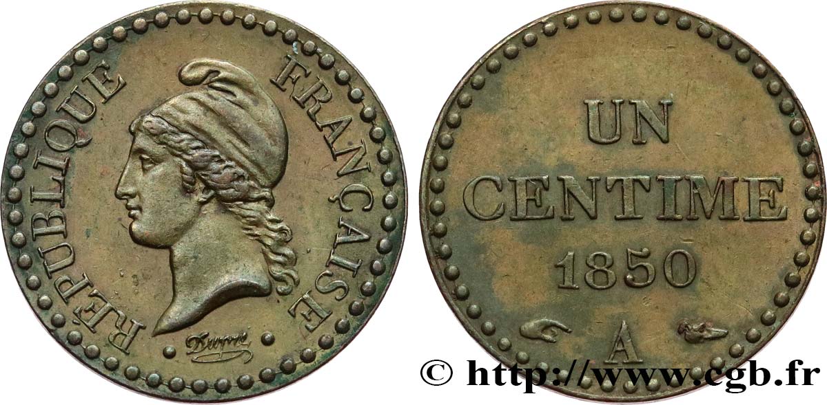 Un centime Dupré, IIe République 1850 Paris F.101/5 SPL55 