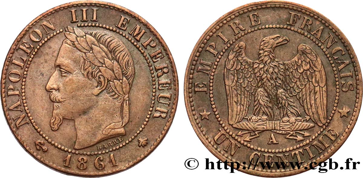 Un centime Napoléon III, tête laurée 1861 Paris F.103/1 VF 