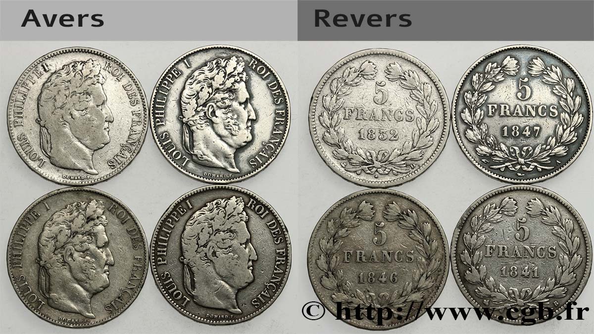 Lot de quatre pièces de 5 francs Louis-Philippe n.d. s.l. F.324/4 TB 