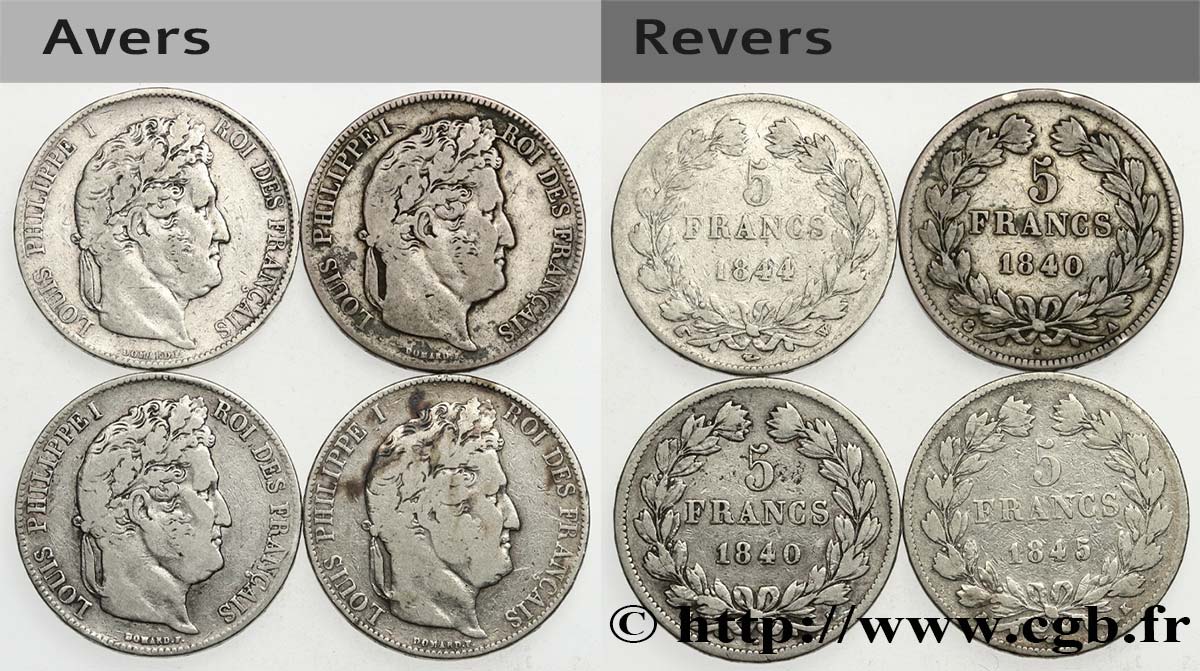 Lot de quatre pièces de 5 francs Louis-Philippe n.d. s.l. F.324/83 VF 