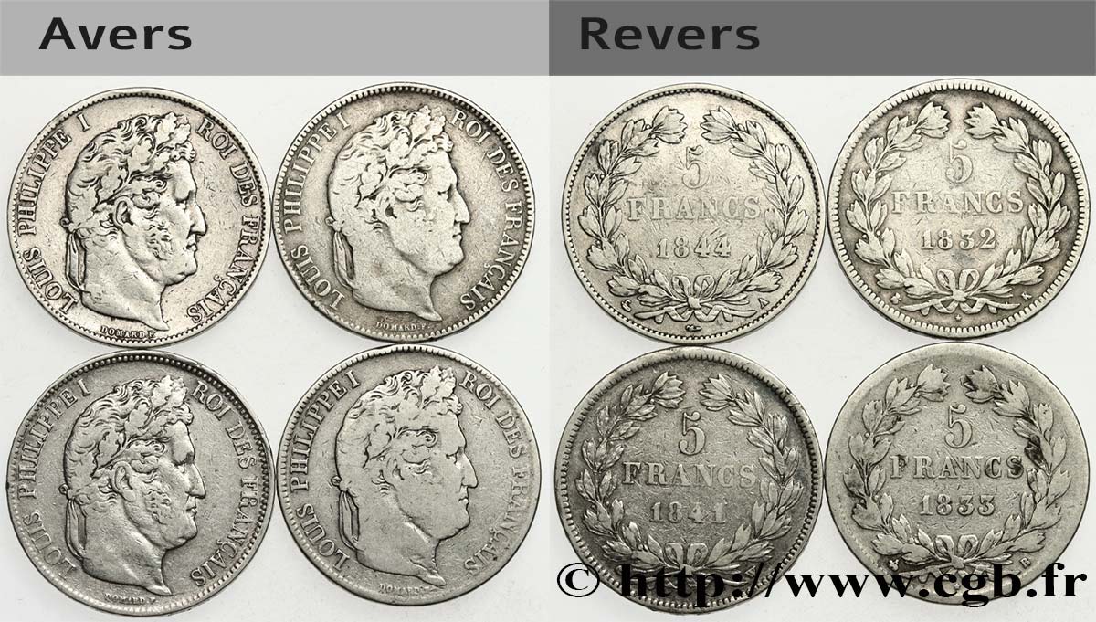Lot de quatre pièces de 5 francs Louis-Philippe n.d. s.l. F.324/7 VF 