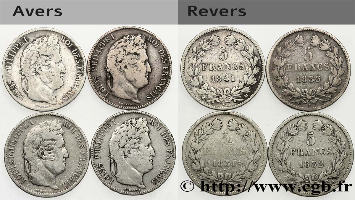 Lot de quatre pièces de 5 francs Louis-Philippe n.d. s.l. F.320/1 MB 