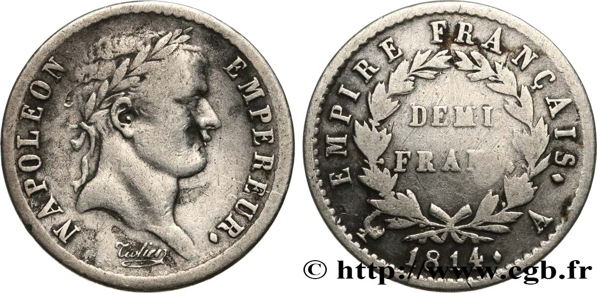 Demi-franc Napoléon Ier tête laurée, Empire français 1814 Paris F.178/63 VF 