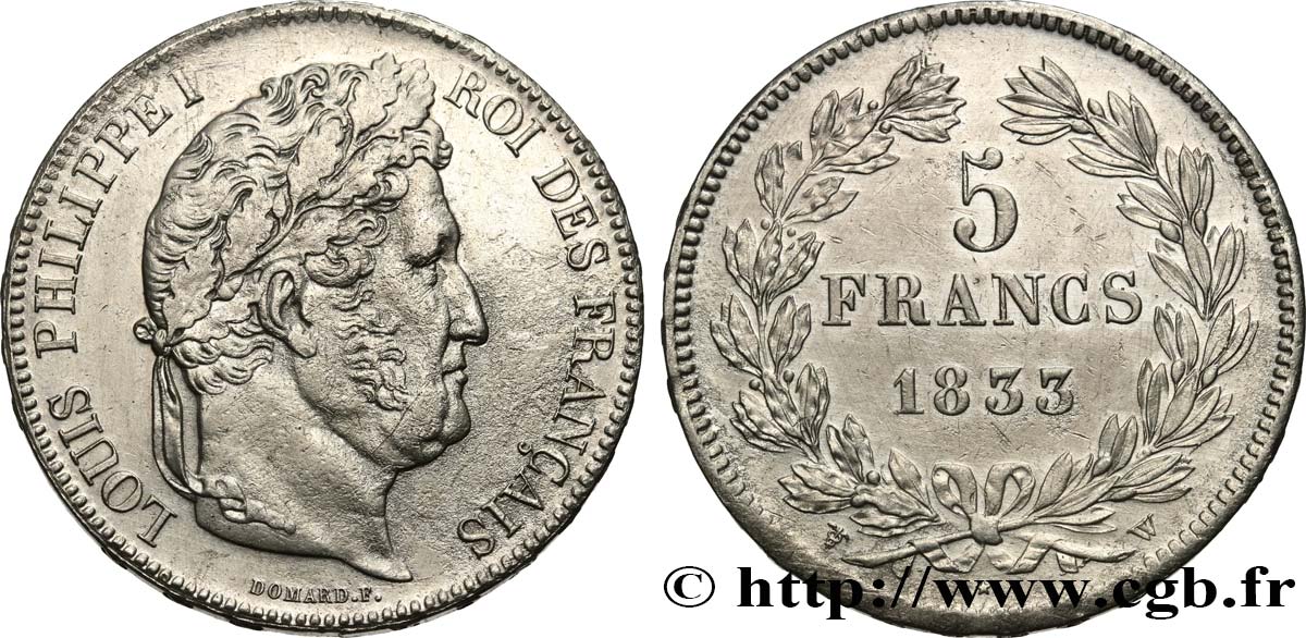 5 francs IIe type Domard 1833 Lille F.324/28 XF 