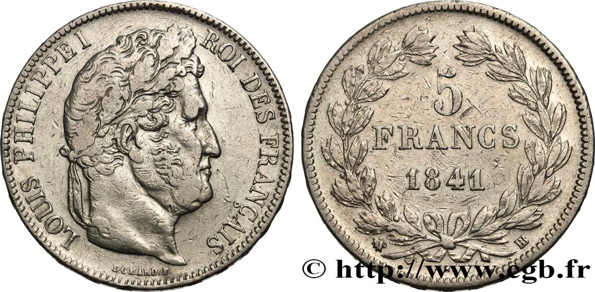 5 francs, IIe type Domard 1841 Strasbourg F.324/92 VF 