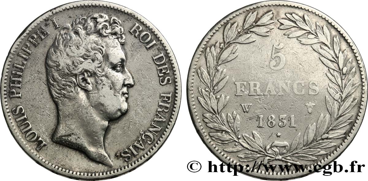 5 francs type Tiolier avec le I, tranche en creux 1831 Lille F.315/27 q.BB 