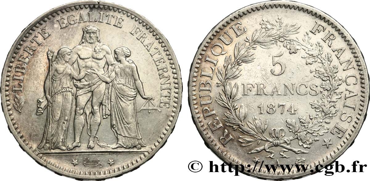 5 francs Hercule 1874 Paris F.334/12 AU50 