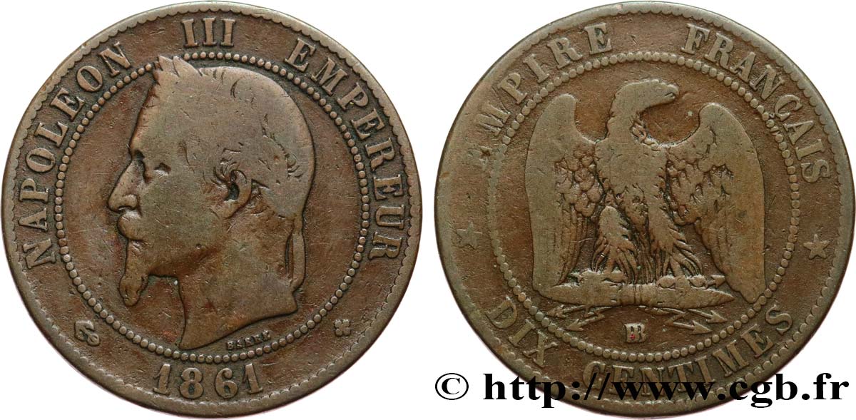 Dix centimes Napoléon III, tête laurée 1861 Strasbourg F.134/5 F12 