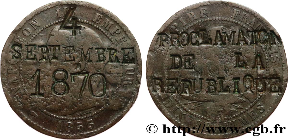 Dix centimes Napoléon III, tête nue, différent levrette 1855 Marseille F.133/30 var. SGE 