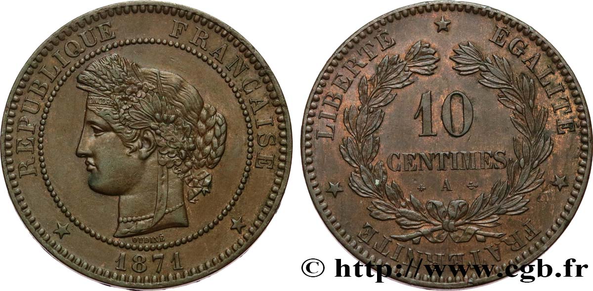 10 centimes Cérès 1871 Paris F.135/5 MBC50 