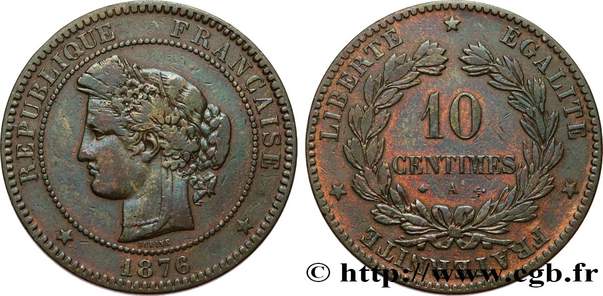 10 centimes Cérès 1876 Paris F.135/16 TB25 