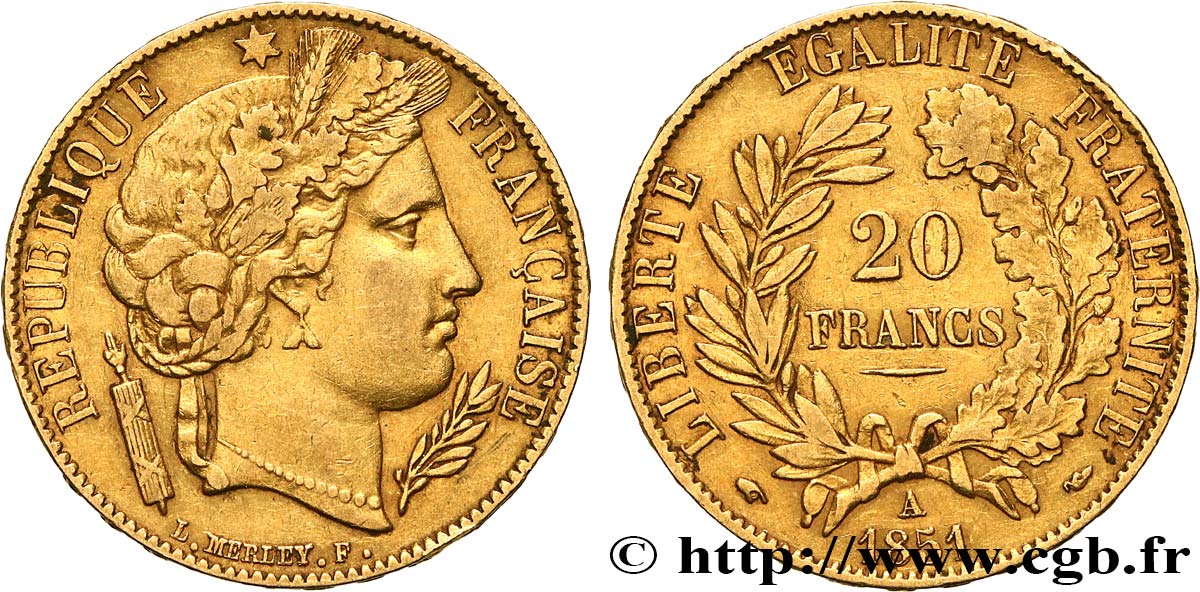 20 francs or Cérès 1851 Paris F.529/4 TB35 